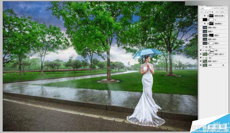 Photoshop给外景婚纱照片添加逼真的雨景效果7