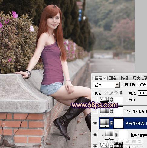 Photoshop为景区美女更换衣服颜色增加昏暗的高对比晨曦色12