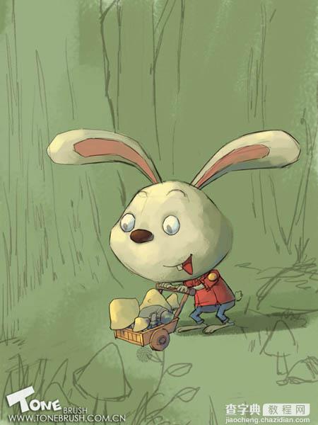 photoshop 鼠绘卡通在森林里采蘑菇的小兔子4