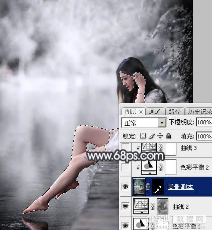 Photoshop使用图层样式打造唯美的古典淡蓝色树林人物图片16