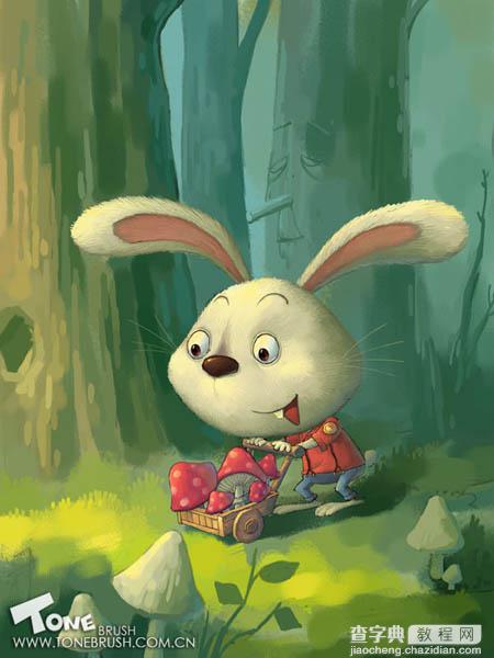 photoshop 鼠绘卡通在森林里采蘑菇的小兔子17