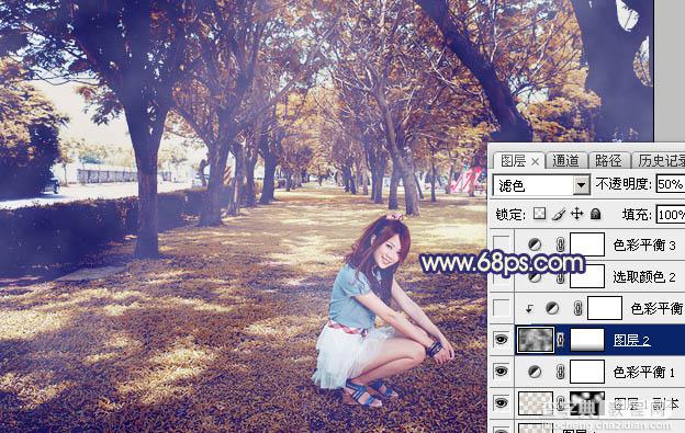 Photoshop将树荫下的美女调制出秋季阳光色效果18