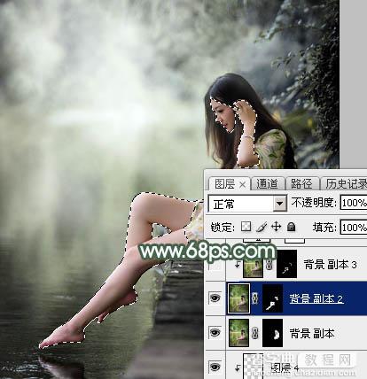 Photoshop为水景人物图片打造出古典中性暗绿色效果29