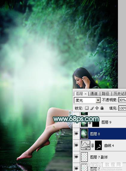 Photoshop调制出清新甜美的青绿色湖边人物图片44
