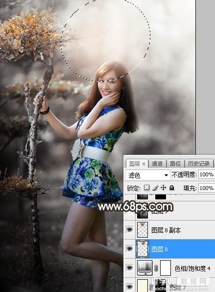 Photoshop为树林人物图片调制出唯美的中性暗红色效果44