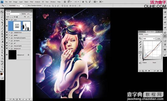 PS合成炫酷科幻星光美女海报教程58