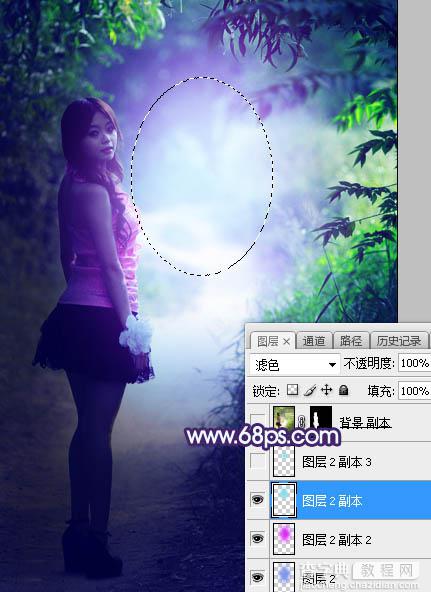 Photoshop将树林人物图片打造唯美的暗调蓝紫色16