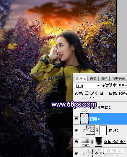 Photoshop调制出灿烂的蓝黄色霞光绿树中的人物图片36