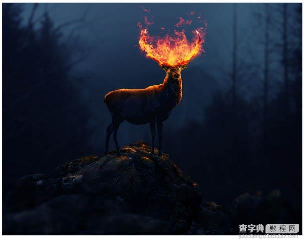 PS合成黑暗森林中的火焰鹿王50
