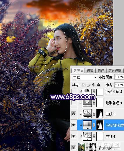 Photoshop调制出灿烂的蓝黄色霞光绿树中的人物图片31