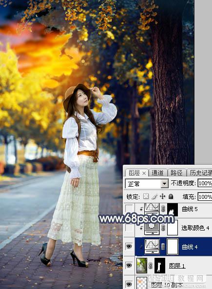 Photoshop为绿树下的人物调制出灿烂的霞光效果37