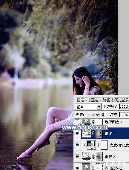 Photoshop将水景人物图片打造出柔和的古典青蓝色特效17