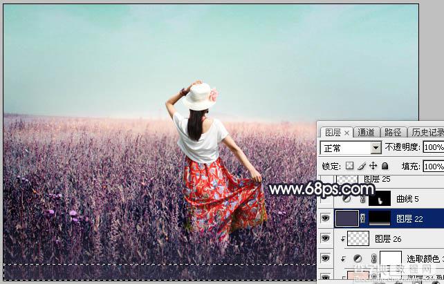 Photoshop将草原人物图片打造出唯美的青紫色效果38