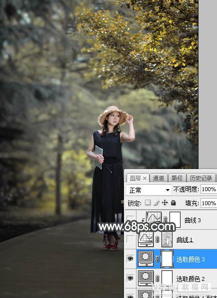 Photoshop将树林人物图片调制出梦幻的秋季黄褐色16