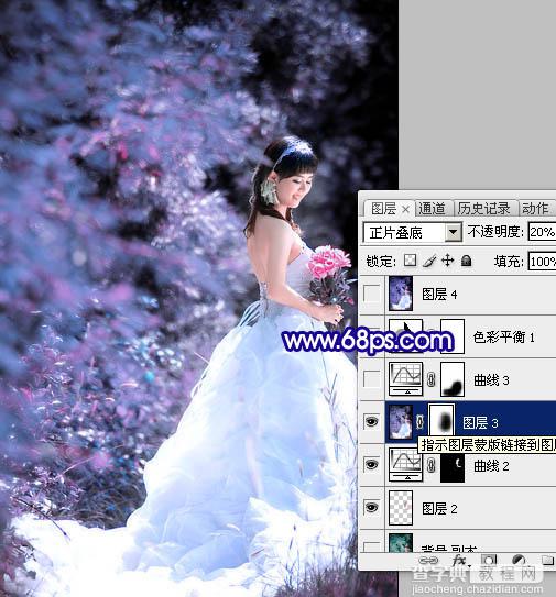 Photoshop调色教程 蓝紫色外景婚片22