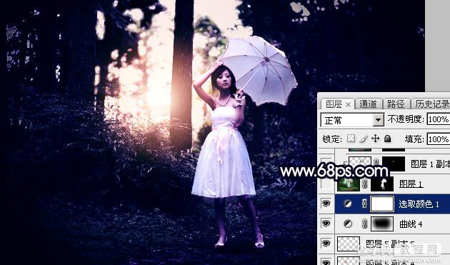 Photoshop调制出霞光中的树林人物图片43
