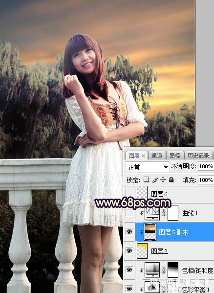 Photoshop调制出唯美的霞光色护栏人物图片21