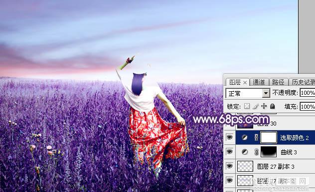 Photoshop调制出魔幻的蓝紫色草原人物图片33