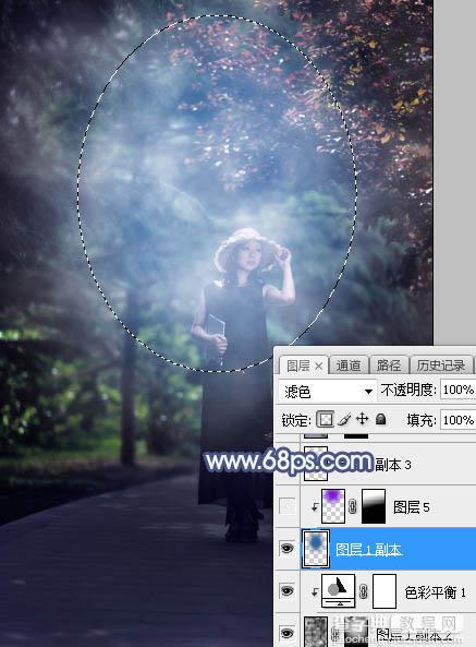 Photoshop将树林人物图片打造魔幻的蓝紫色特效23