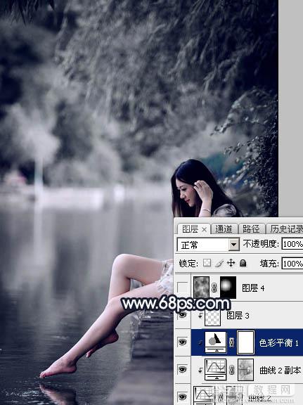 Photoshop为水景人物图片调制出梦幻的暗蓝色色调16