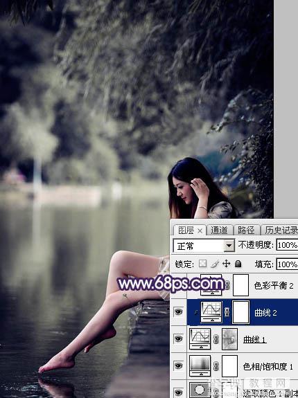 Photoshop将水景人物图片打造出唯美的中性冷褐色16