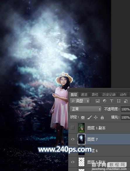 Photosho调制出暗调冷色调树林中人物图片37