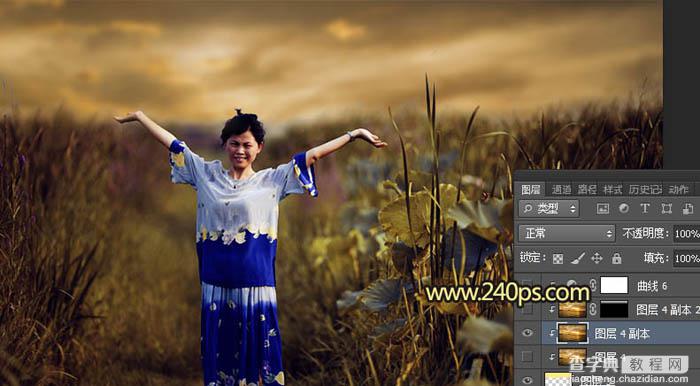 Photoshop调制出黄褐色霞光色荷叶边人物图片18