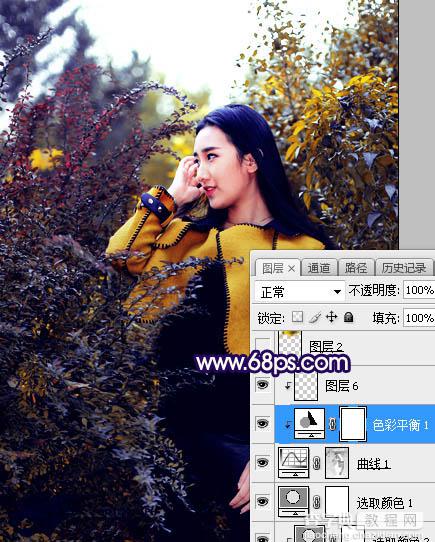 Photoshop调制出灿烂的蓝黄色霞光绿树中的人物图片18