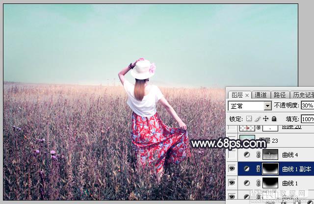 Photoshop将草原人物图片打造出唯美的青紫色效果29