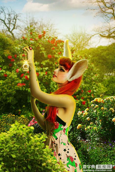 PS超强合成花丛中长有兔耳朵的童话美女1