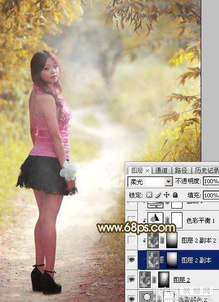 Photoshop为树林人物图片调制出淡美的秋季黄褐色12