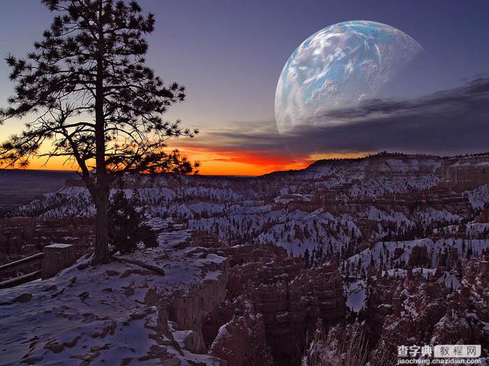 Photoshop为霞光图片增加漂亮的行星特效9