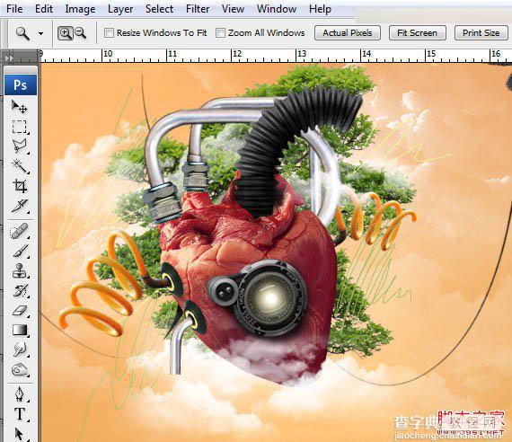 Photoshop合成创意抽象的机械人心脏效果图54