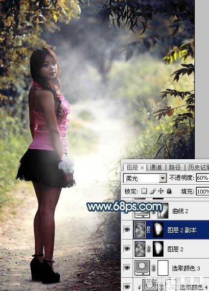 Photoshop调制出暗蓝秋季色树林人物图片27
