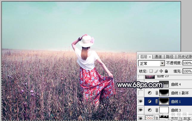 Photoshop将草原人物图片打造出唯美的青紫色效果28