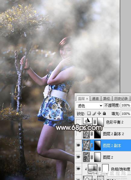 Photoshop将树林人物图片打造梦幻的红褐色21