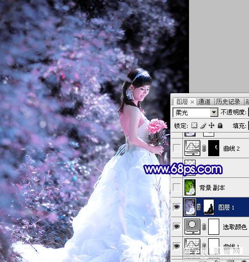 Photoshop调色教程 蓝紫色外景婚片13