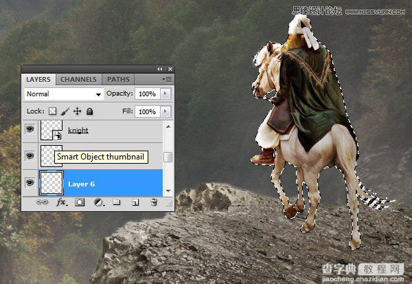 Photoshop合成骑着白马的骑士在山谷中瞭望远方62