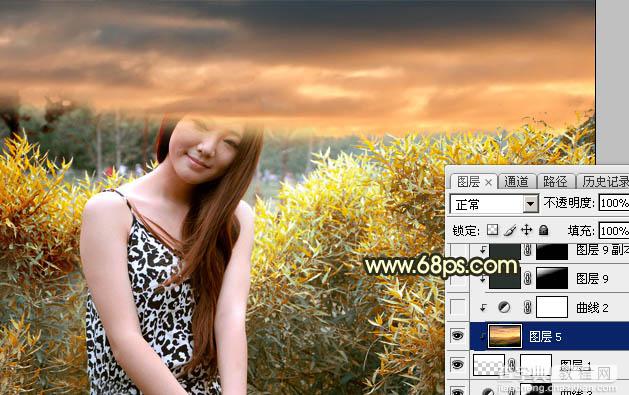 Photoshop将绿竹边的人物图片调出唯美的秋季霞光色22
