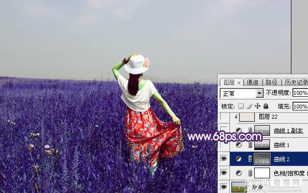 Photoshop调制出魔幻的蓝紫色草原人物图片6