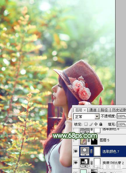 Photoshop将树林人物图片打造出甜美的青红色早秋色52