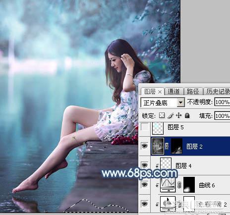 Photoshop调制出魔幻的青蓝色水景人物图片40