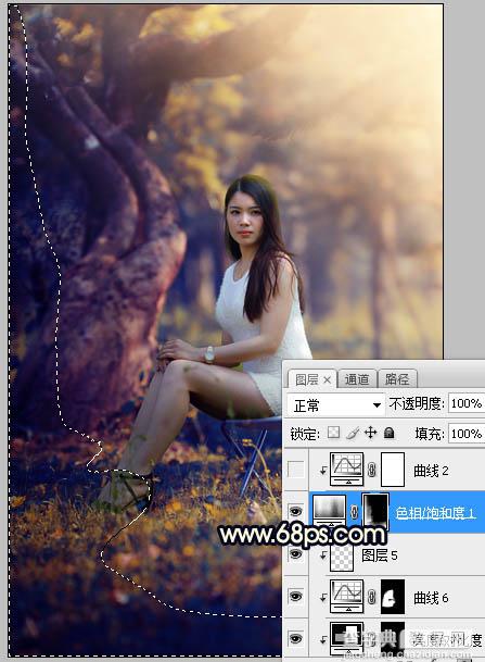 Photoshop调制出唯美的深秋暗黄色树林人物图片43