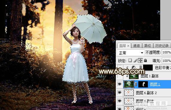 Photoshop调制出阳光效果树林的逆光人物图片25