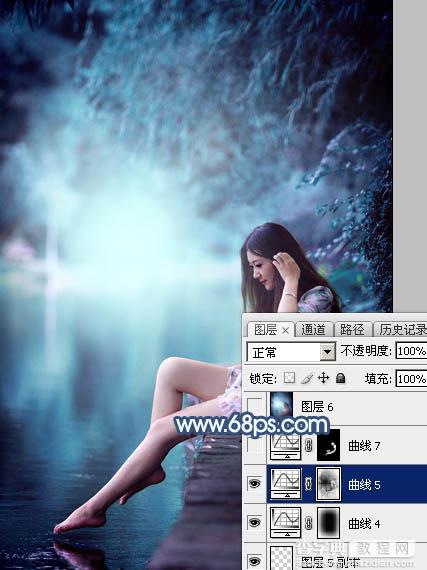 Photoshop调制出魔幻的青蓝色水景人物图片48