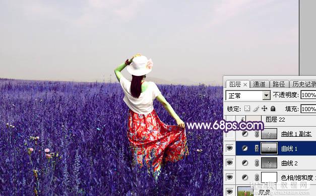 Photoshop调制出魔幻的蓝紫色草原人物图片8