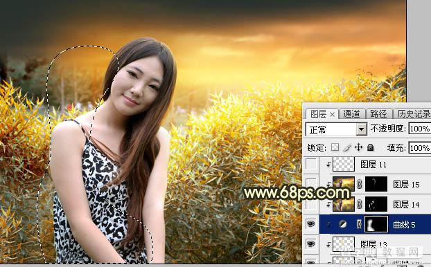 Photoshop将绿竹边的人物图片调出唯美的秋季霞光色35