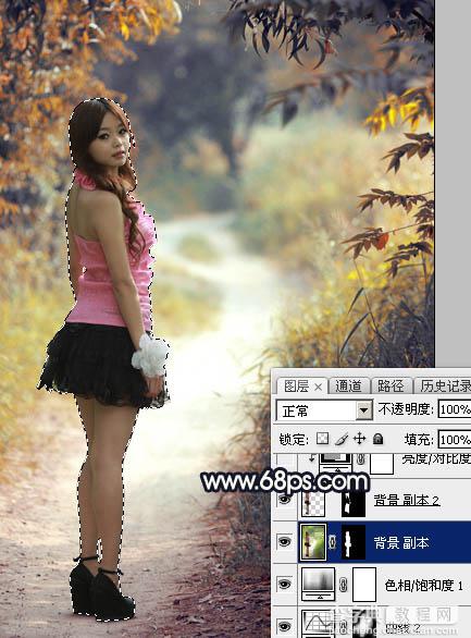 Photoshop为树林里美女图片打造深秋效果27