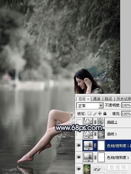 Photoshop为水景人物图片调制出梦幻的暗蓝色色调7