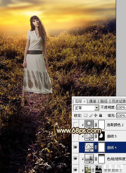 Photoshop调制出黄褐色晨曦草场中的人物图片34